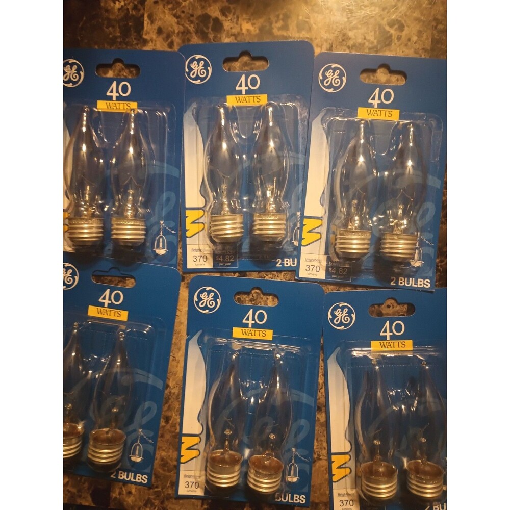 12 GE Light Bulbs 40Watts Bent Tip Crystal Clear Medium Base Decorative NEW 6-pk